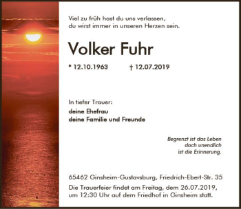 Traueranzeige von Volker Fuhr von vrm-trauer