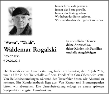 Traueranzeige von Waldemar Rogalski von vrm-trauer
