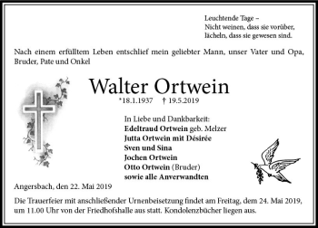 Traueranzeige von Walter Ortwein von VRM Trauer