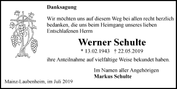 Traueranzeige von Werner Schulte von vrm-trauer