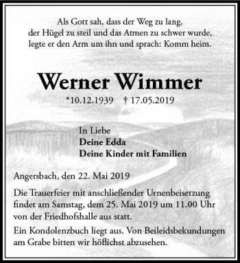 Traueranzeige von Werner Wimmet von VRM Trauer