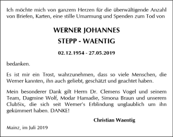 Traueranzeige von Werner Johannes Stepp-Waentig von vrm-trauer