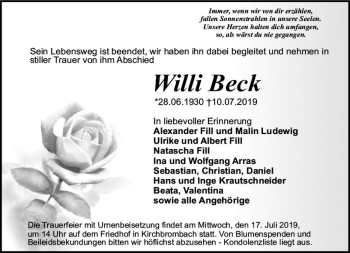 Traueranzeige von Willi Beck von vrm-trauer