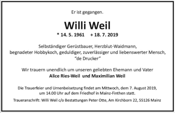 Traueranzeige von Willi Weil von vrm-trauer