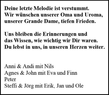 Traueranzeige von Wir wünschen unserer Oma tiefen Frieden  von vrm-trauer