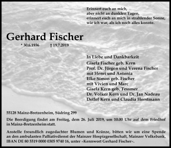 Traueranzeige von Gerhard Fischer von VRM-Trauer