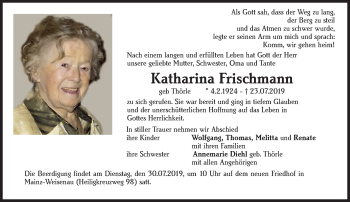 Traueranzeige von Katharina Frischmann 