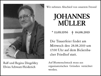 Traueranzeige von Johannes Müller von VRM Tageszeitungen