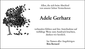 Traueranzeige von Adele Gerharz von vrm-trauer