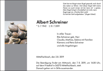 Traueranzeige von Albert Schreiner von vrm-trauer