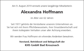 Traueranzeige von Alexandra Hoffmann von vrm-trauer