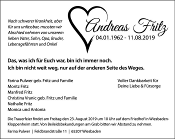 Traueranzeige von Andreas Fritz von vrm-trauer