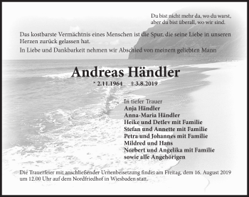 Traueranzeige von Andreas Händler von vrm-trauer