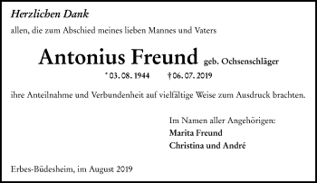 Traueranzeige von Antonius Freund von vrm-trauer