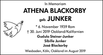Traueranzeige von Athena Blackorby von vrm-trauer