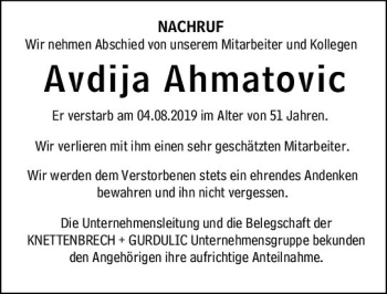 Traueranzeige von Avdija Ahmatovic von vrm-trauer