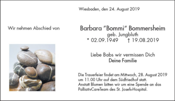 Traueranzeige von Barbara Bommersheim von vrm-trauer
