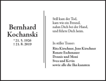 Traueranzeige von Bernhard Kochanski von vrm-trauer