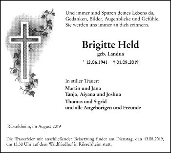 Traueranzeige von Brigitte Held von vrm-trauer