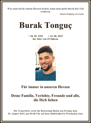 Traueranzeige von Burac Tonguç von vrm-trauer