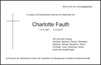 Traueranzeige von Charlotte Fauth von vrm-trauer