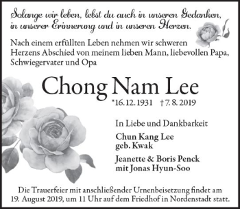 Traueranzeige von Chong Nam Lee von vrm-trauer