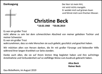 Traueranzeige von Christine Beck von vrm-trauer