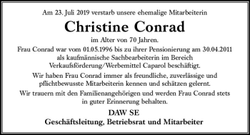 Traueranzeige von Christine Conrad von vrm-trauer