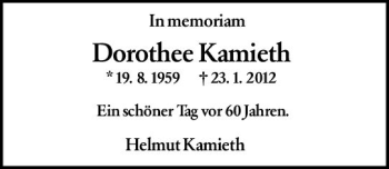Traueranzeige von Dorothee Kamieth von vrm-trauer
