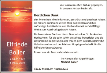 Traueranzeige von Elfriede Boller von vrm-trauer