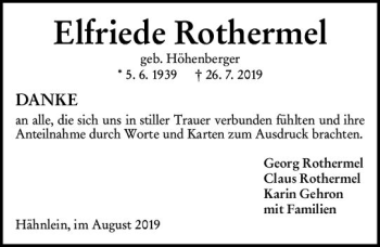 Traueranzeige von Elfriede Rothermel von vrm-trauer