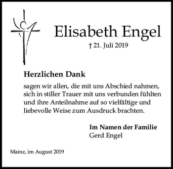 Traueranzeige von Elisabeth Engel von vrm-trauer