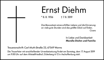 Traueranzeige von Ernst Diehm von vrm-trauer