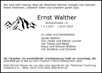 Traueranzeige von Ernst Walther von vrm-trauer