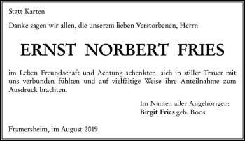 Traueranzeige von Ernst Norbert Fries von vrm-trauer