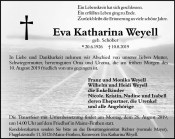 Traueranzeige von Eva Katharina Weyell von vrm-trauer