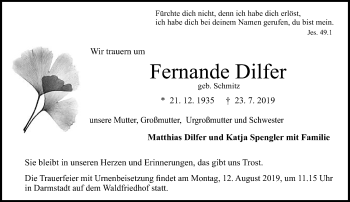 Traueranzeige von Fernande Dilfer von vrm-trauer