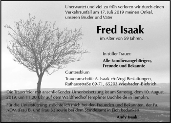 Traueranzeige von Fred Isaak von vrm-trauer