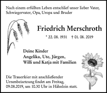 Traueranzeige von Fritz Merschroth von vrm-trauer