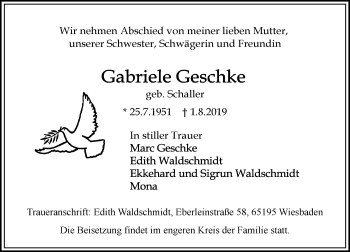Traueranzeige von Gabriele Geschke von vrm-trauer