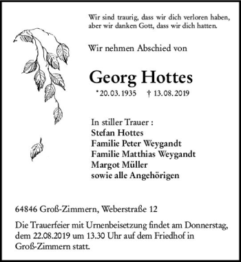 Traueranzeige von Georg Hottes von vrm-trauer