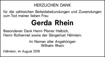 Traueranzeige von Gerda Rhein von vrm-trauer