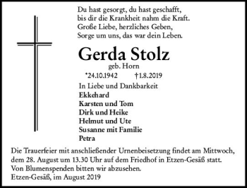 Traueranzeige von Gerda Stolz von vrm-trauer