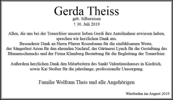 Traueranzeige von Gerda Theiss von vrm-trauer