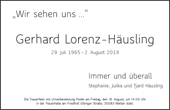 Traueranzeige von Gerhard Lorenz-Häusling von vrm-trauer