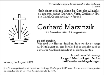Traueranzeige von Gerhard Marzinzik von vrm-trauer