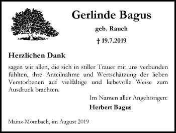 Traueranzeige von Gerlinde Bagus von vrm-trauer