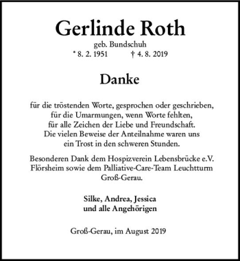 Traueranzeige von Gerlinde Roth von vrm-trauer