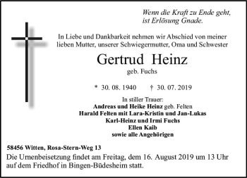 Traueranzeige von Gertrud Heinz von vrm-trauer