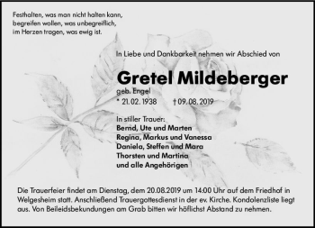 Traueranzeige von Gretel Mildeberger von vrm-trauer